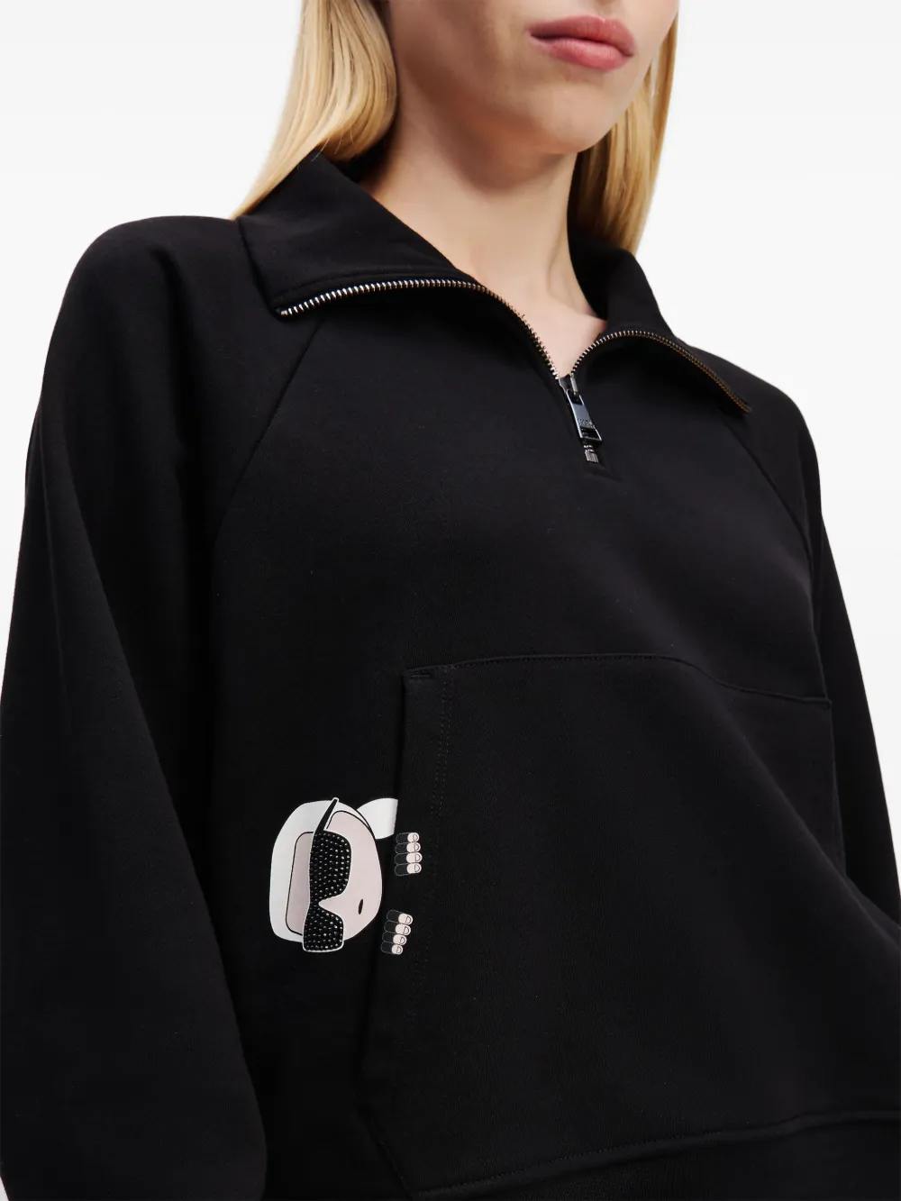 Karl Lagerfeld Ikon sweater met halve rits en puntige strik Zwart