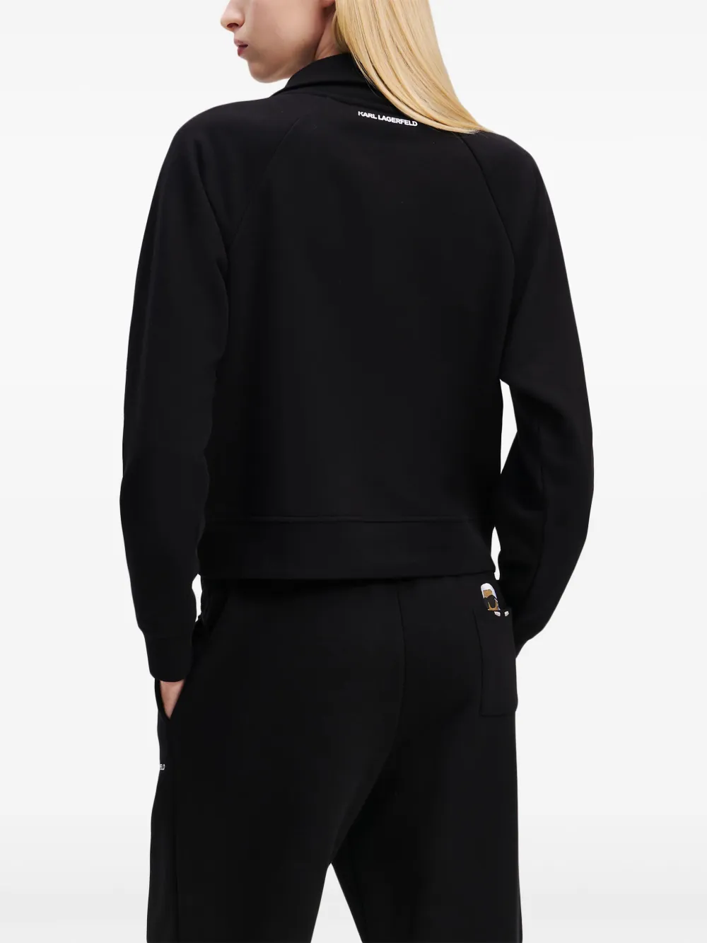 Karl Lagerfeld Ikon sweater met halve rits en puntige strik Zwart