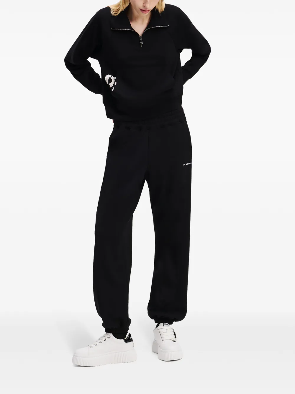Karl Lagerfeld Ikon sweater met halve rits en puntige strik Zwart