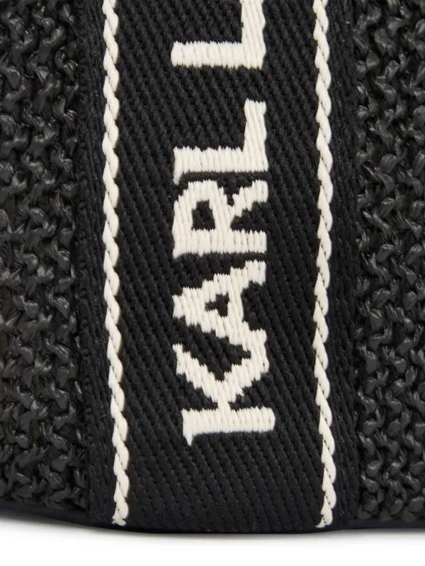 【 カール・ラガーフェルド 】 ラフィア ビーチバッグ Karl Lagerfeld Signature ラフィア ビーチバッグ | ブラック