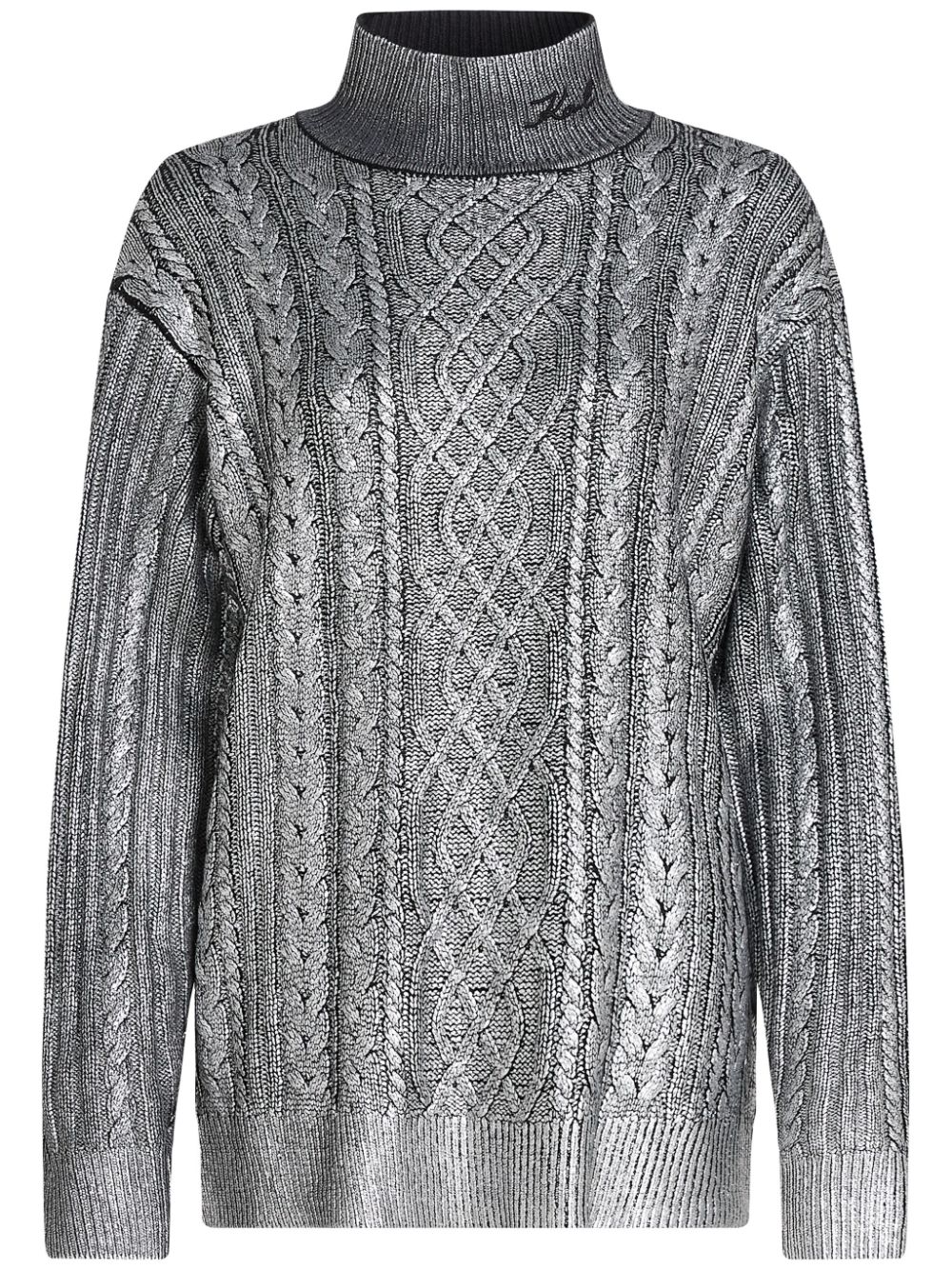 metallic cable-knit jumper