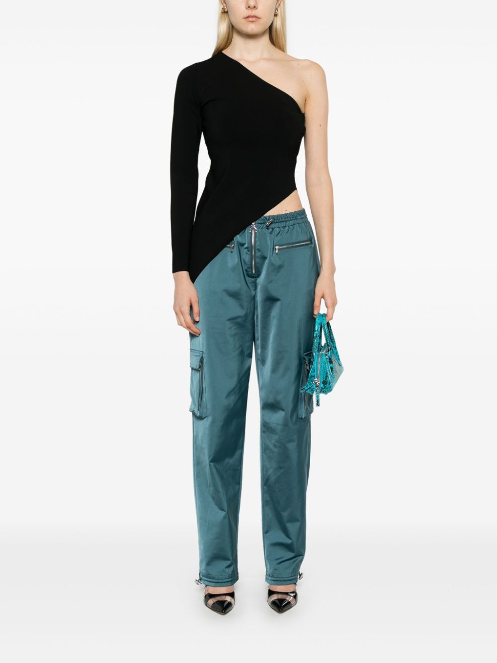 Shop Patrizia Pepe Satin Trousers In 绿色