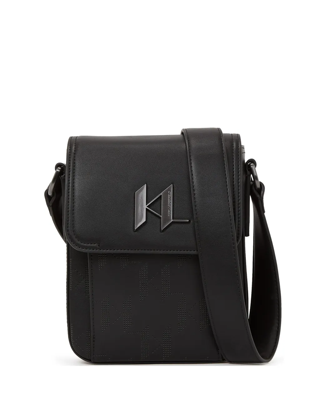 Karl Lagerfeld K/Plak North South perforated messenger bag | Black | Image 1