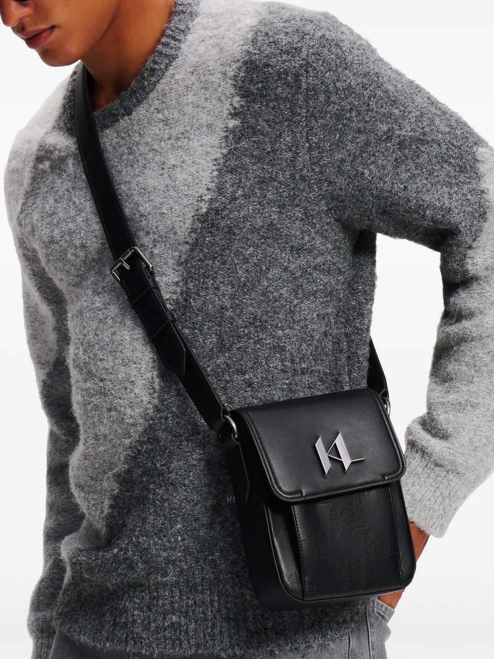 Karl Lagerfeld K/Plak North South perforated messenger bag | Image 2