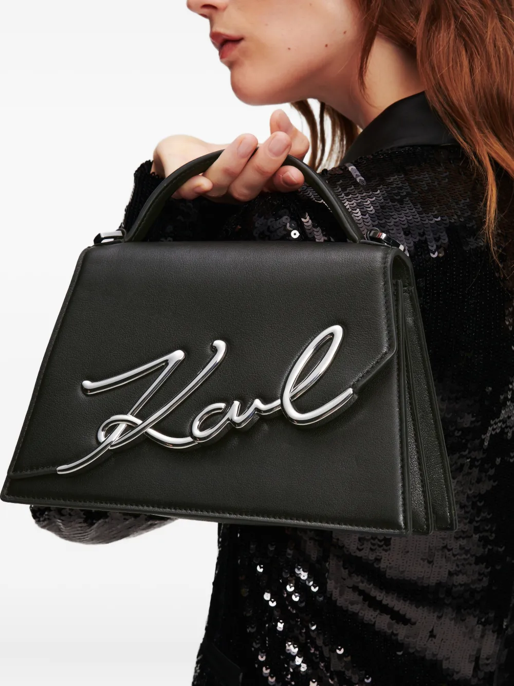 Karl Lagerfeld medium Signature leather cross body bag | Image 2