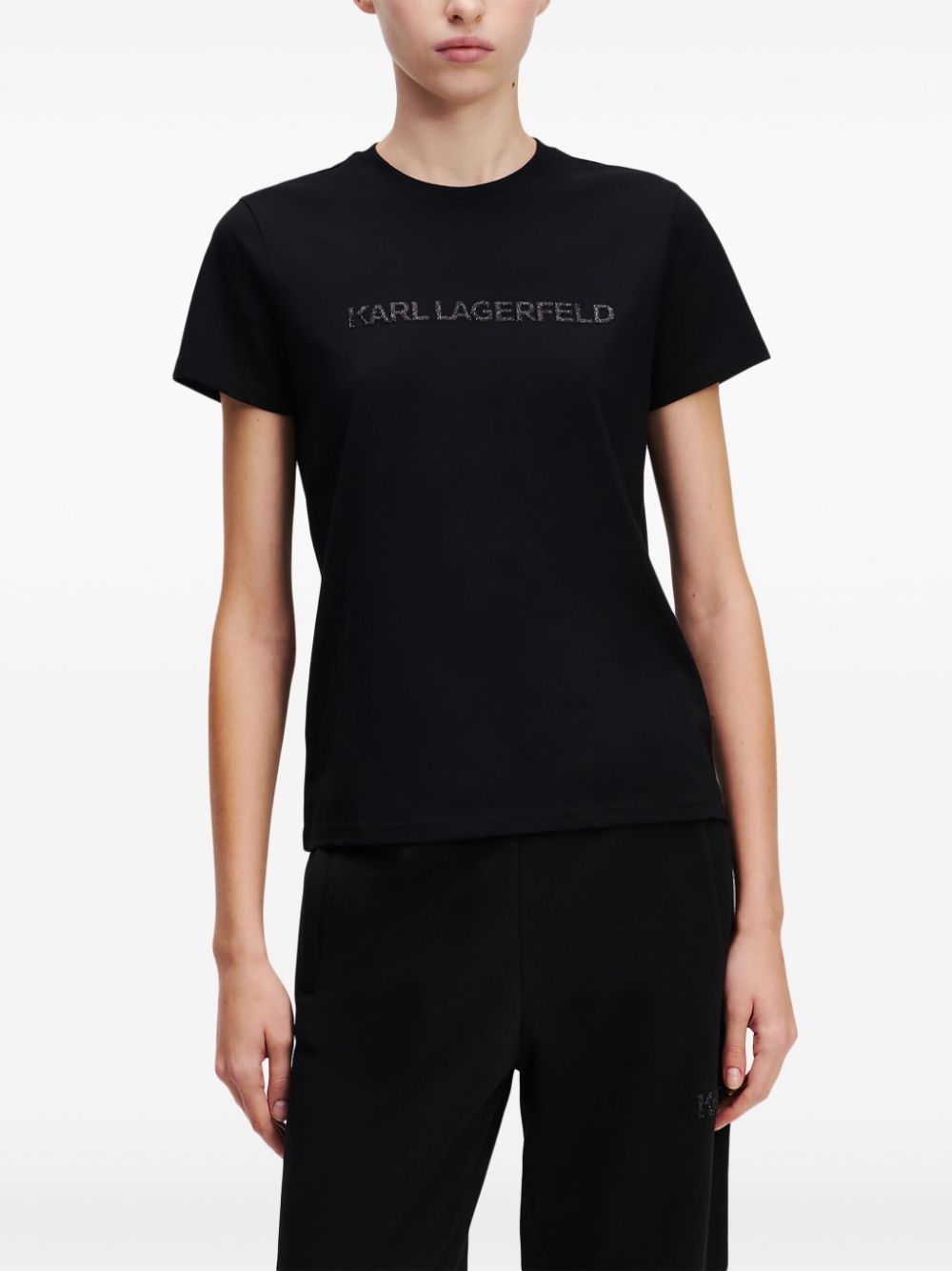 Karl Lagerfeld T-shirt met glitter logo Zwart