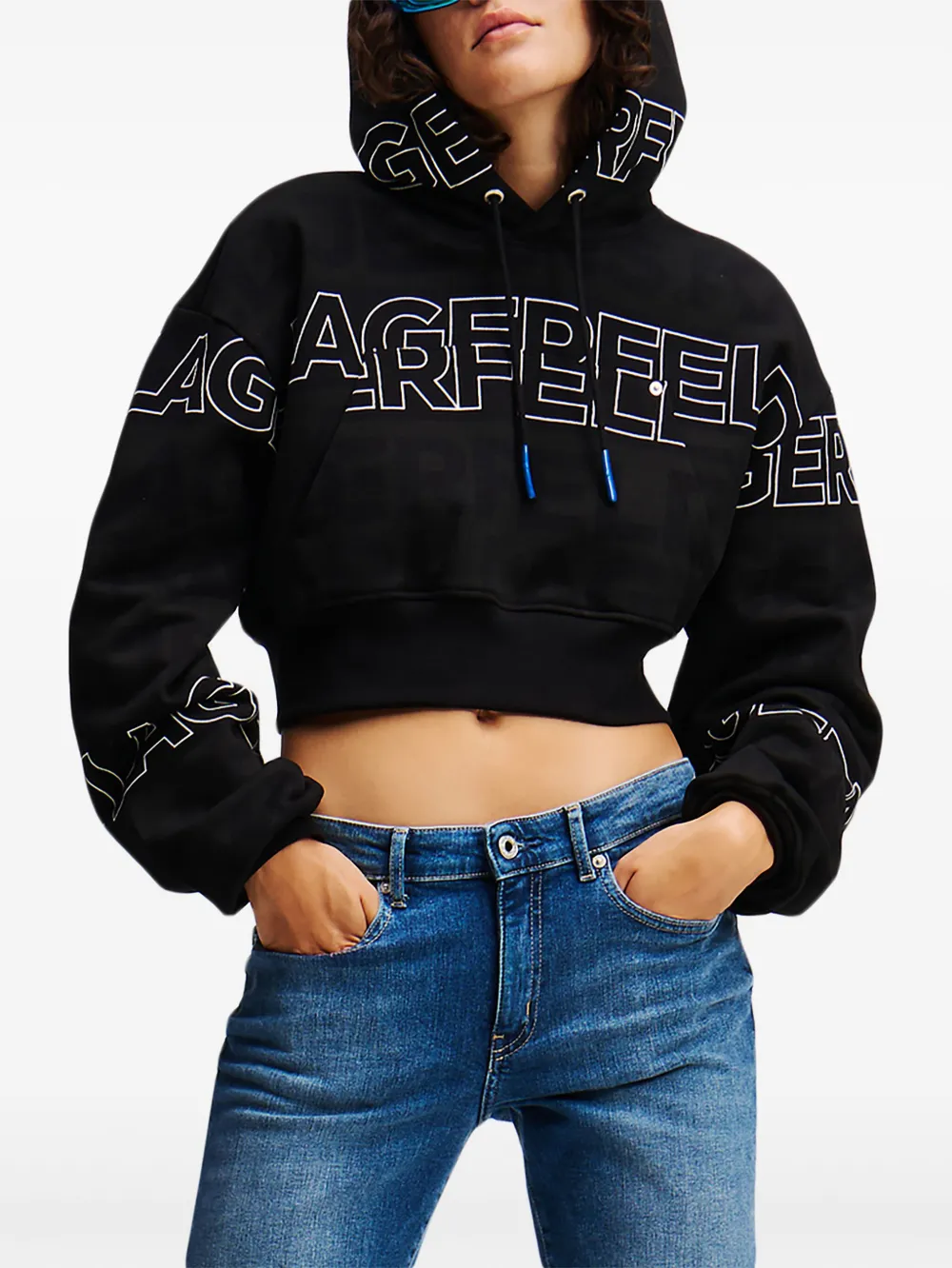 Karl Lagerfeld Jeans Cropped hoodie Zwart