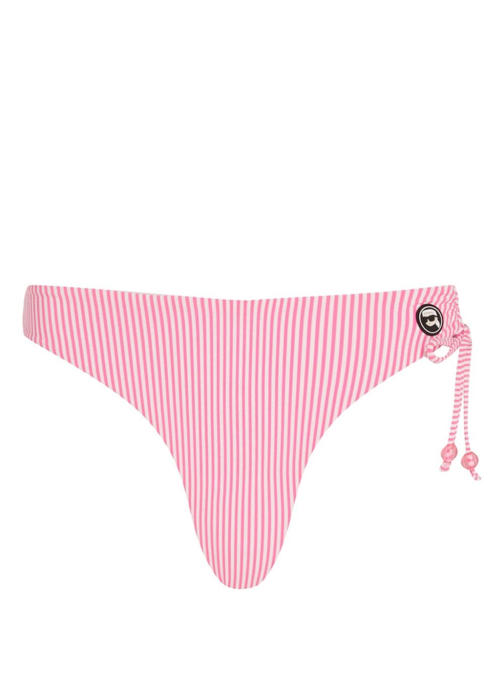 Shop Karl Lagerfeld Ikon Striped Bikini Bottoms In Pink