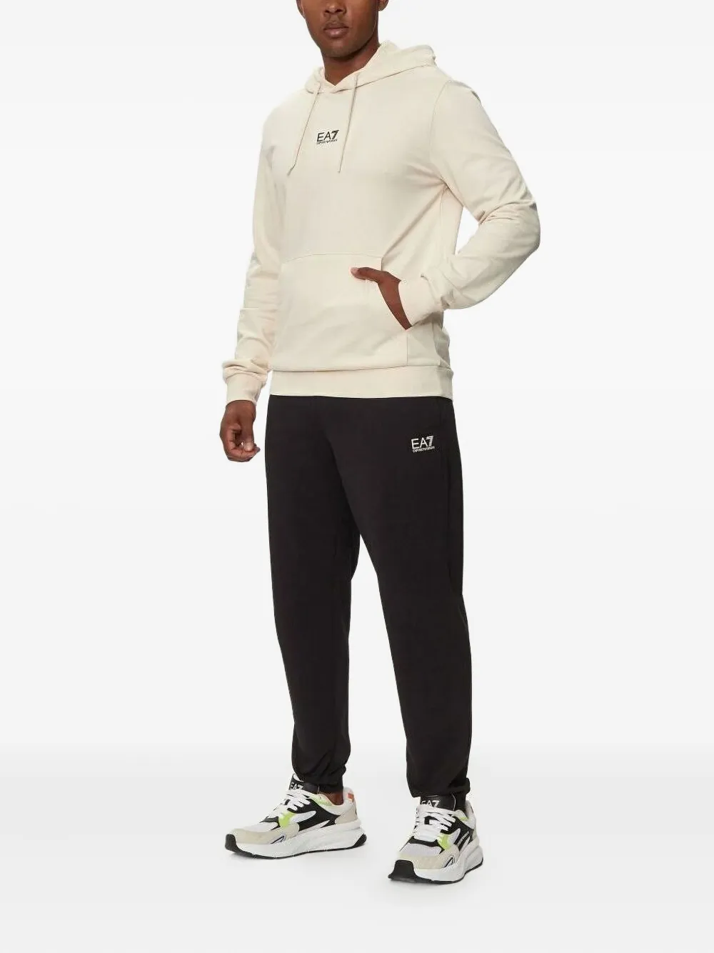 Ea7 Emporio Armani Gebreide trui met capuchon en logo Beige
