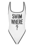 Moschino slogan-print swimsuit - White