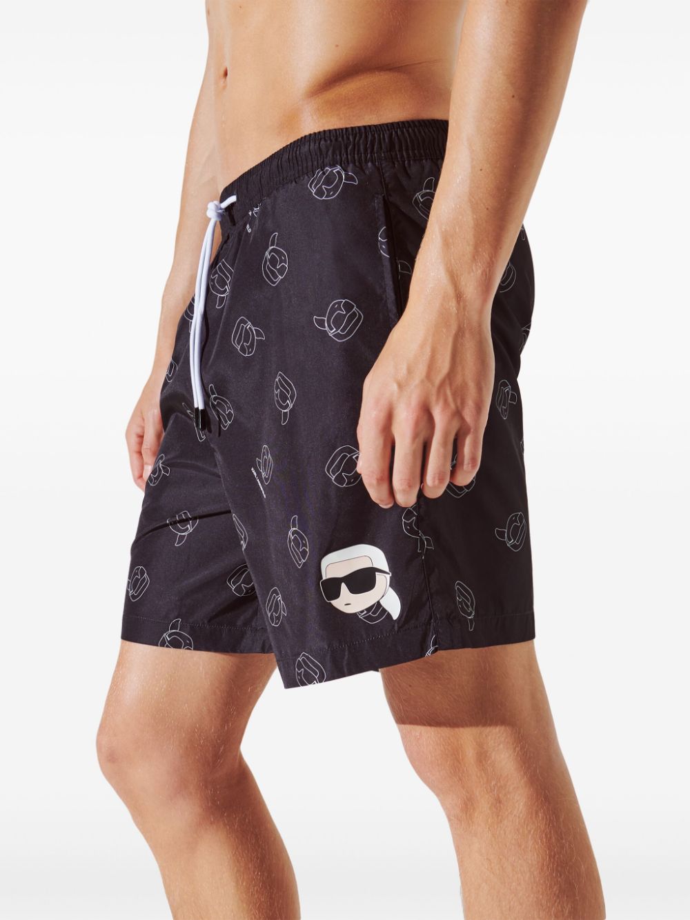 Shop Karl Lagerfeld Ikon All-over-print Swim Shorts In Black