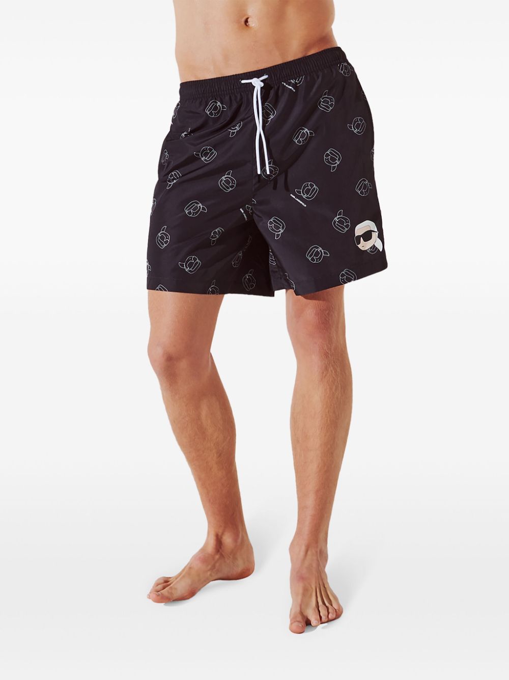 Shop Karl Lagerfeld Ikon All-over-print Swim Shorts In Black