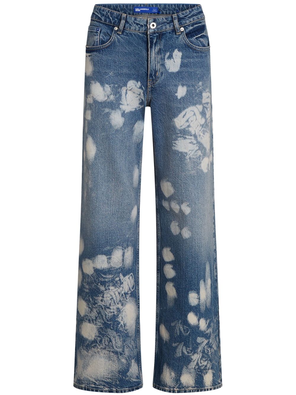 Karl Lagerfeld Jeans Bleached Wide-leg Jeans In Blue