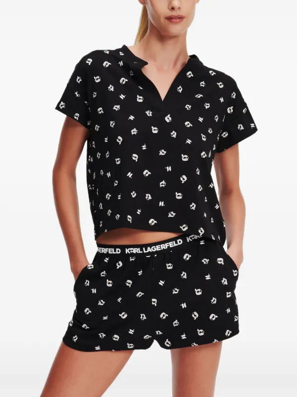 Karl Lagerfeld Conjunto De Shorts De Pijama Ikonik Negro