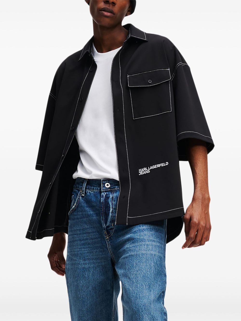 Karl Lagerfeld Jeans Overhemd met geborduurd logo - Zwart