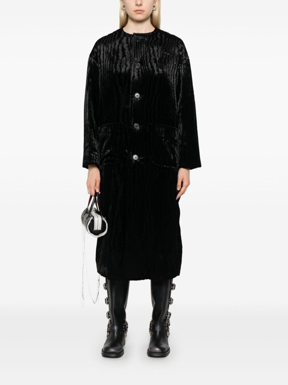 Shop Black Comme Des Garçons Jacquard Coat In 黑色