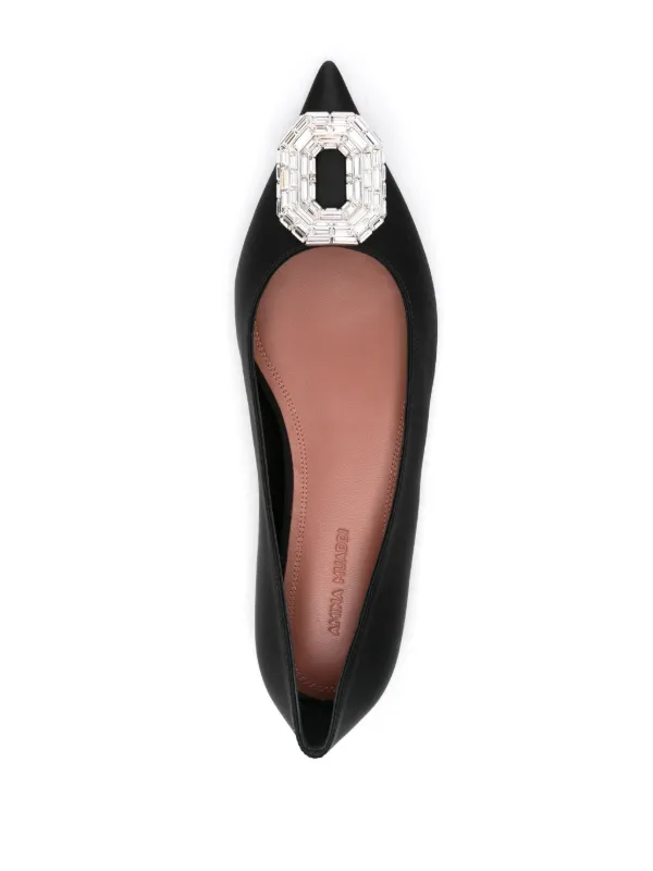 フラットシューズ AMINA MUADDI Woman Ballet flats Black CAMELIAFLAT NAPPABLACK Amina Muaddi Camelia Leather Crystal Ornament Ballerina