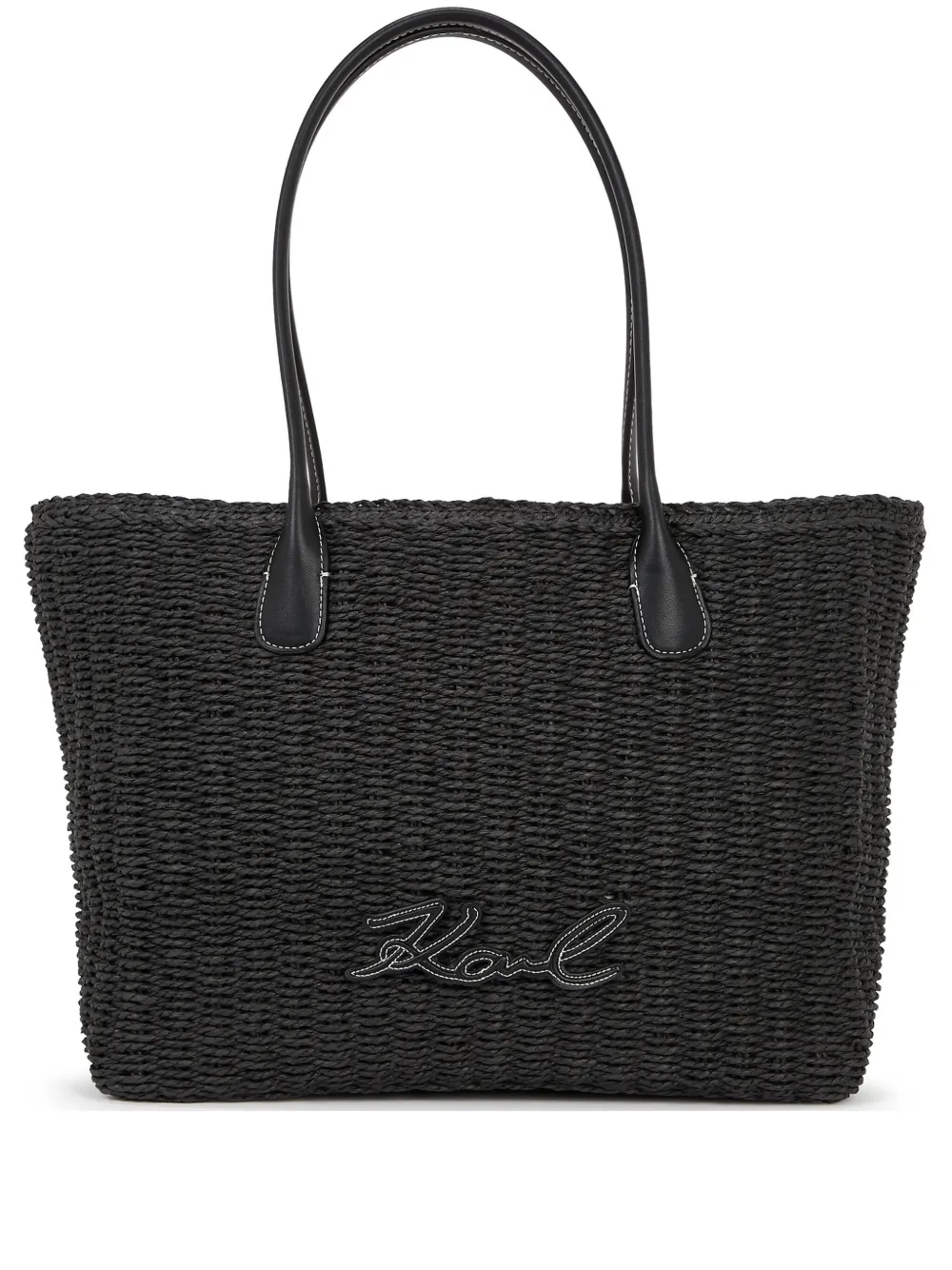 Karl Lagerfeld small Signature raffia beach tote bag | Black | Image 1