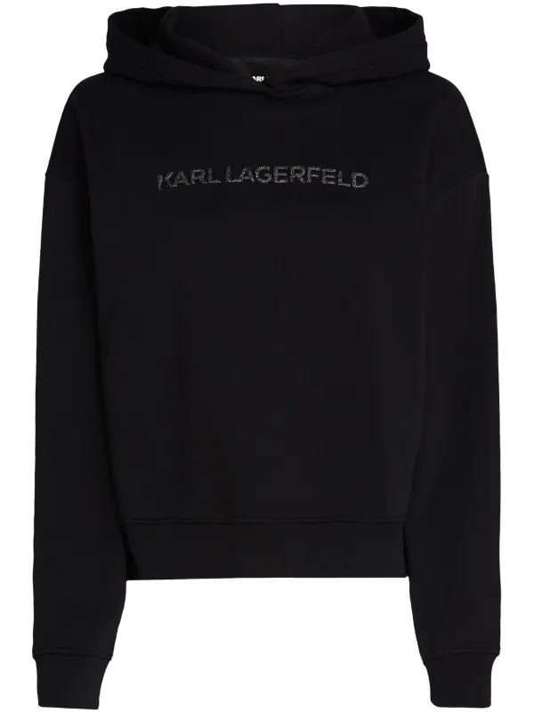 Karl Lagerfeld Glitter Logo Hoodie | Black | FARFETCH SG