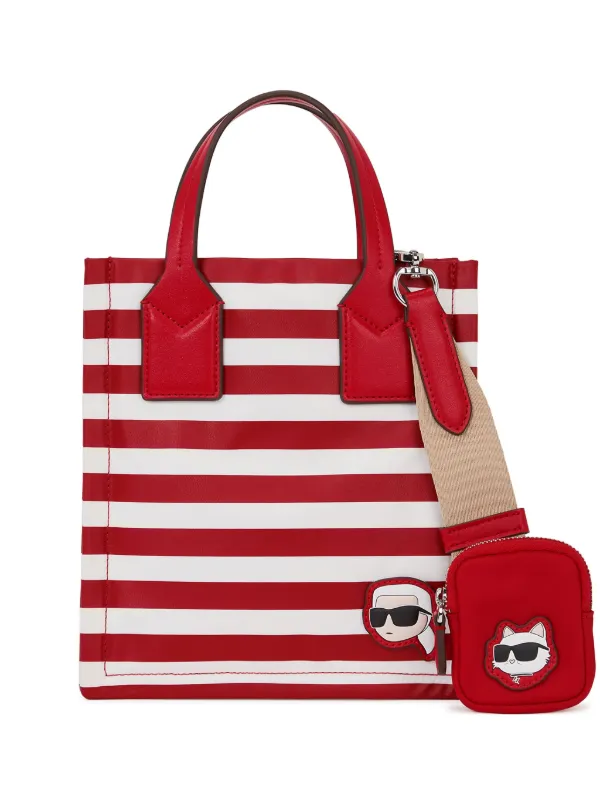 Karl Lagerfeld Small Ikon Striped Tote Bag Red FARFETCH GE