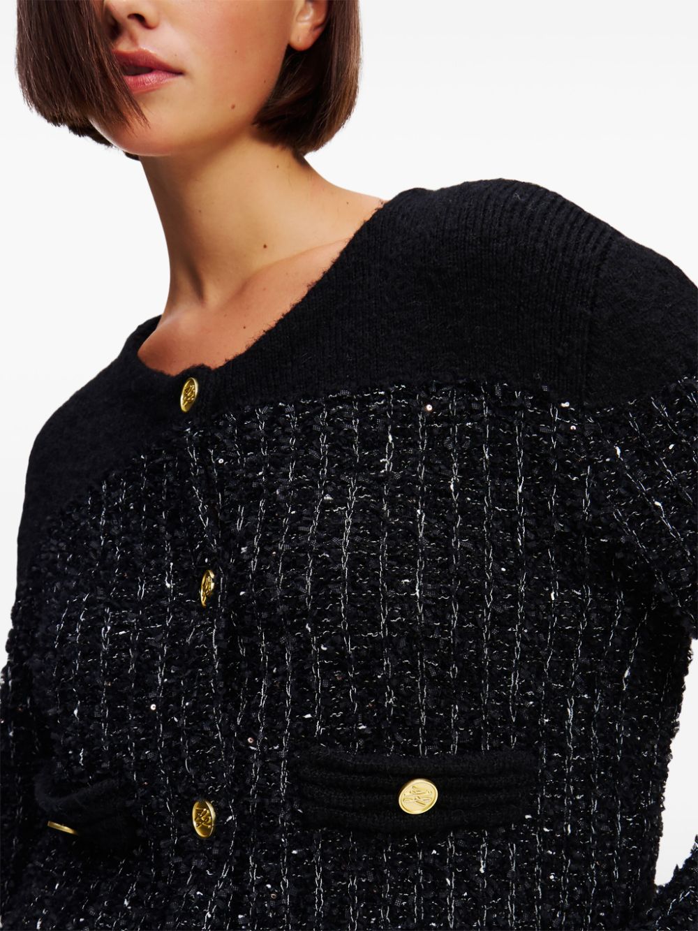 Shop Karl Lagerfeld Bouclé Knit Cardigan In 黑色