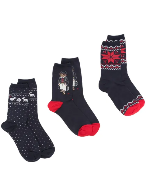 Polo Ralph Lauren set de tres pares de calcetines con motivo Polo Bear