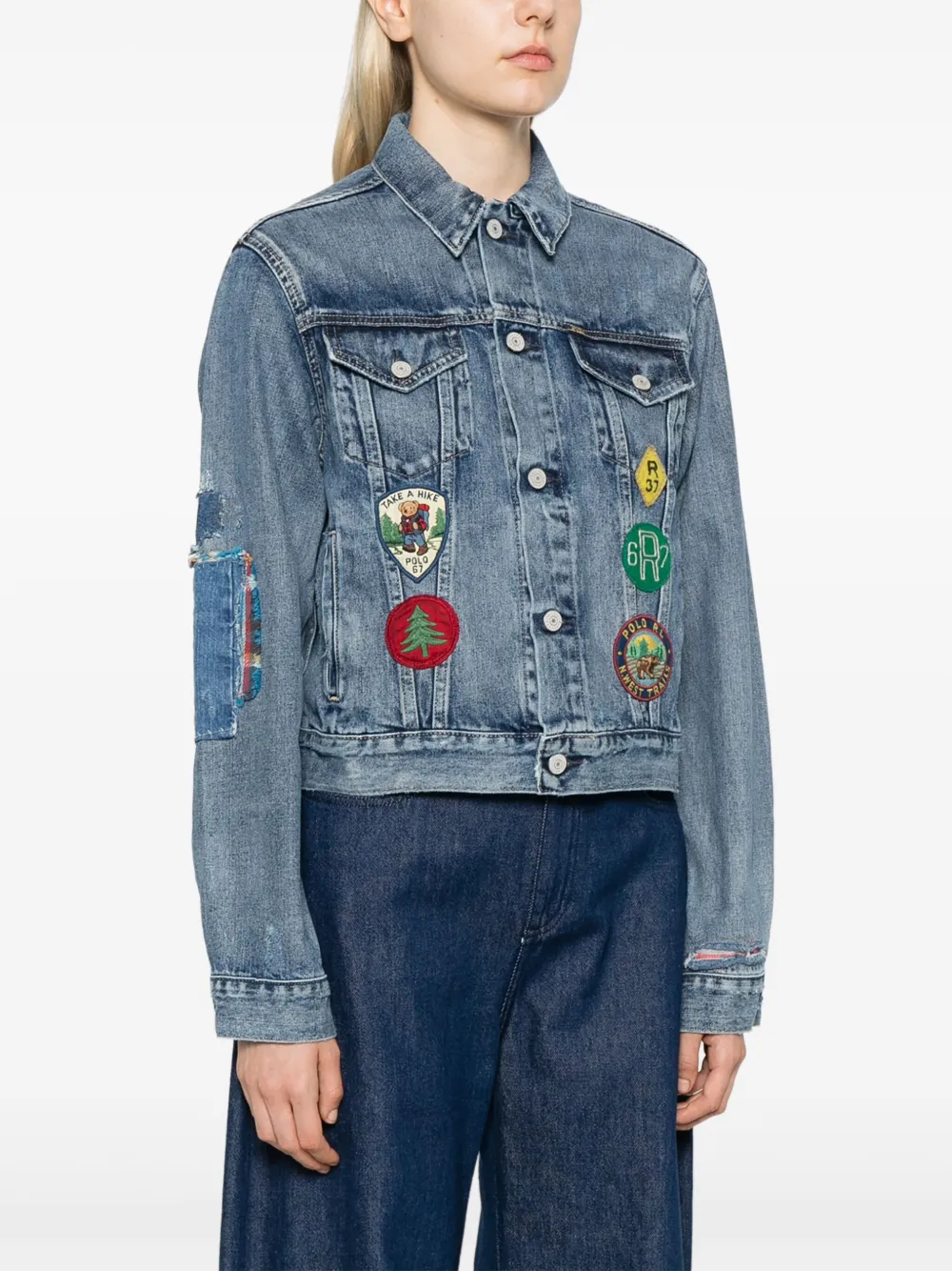Shop Polo Ralph Lauren Patch-embroidered Denim Jacket In Blue