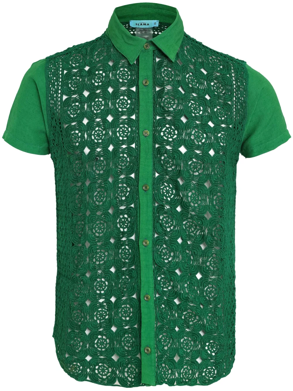 Amir Slama crochet-panel shirt | Green | Image 1