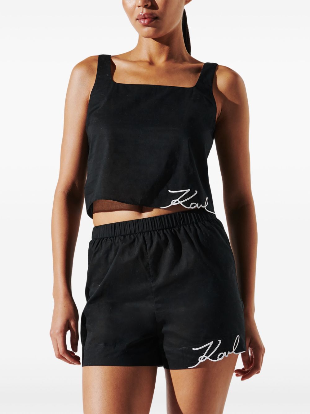 Shop Karl Lagerfeld K/signature Beach Shorts In Black