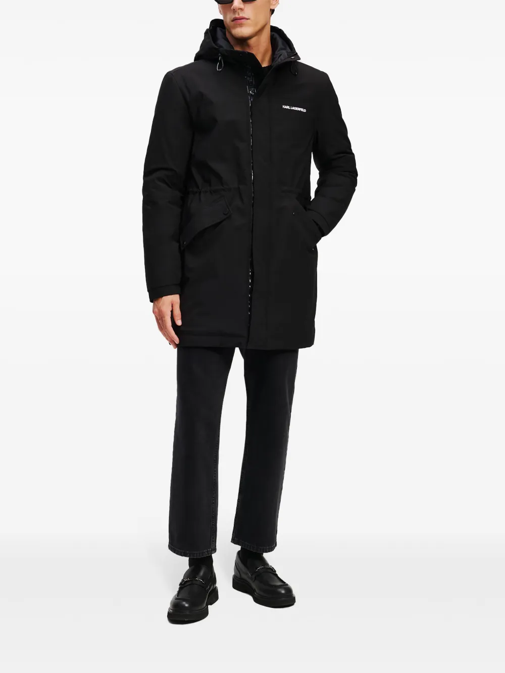 Karl Lagerfeld logo-embroidered coat - Black