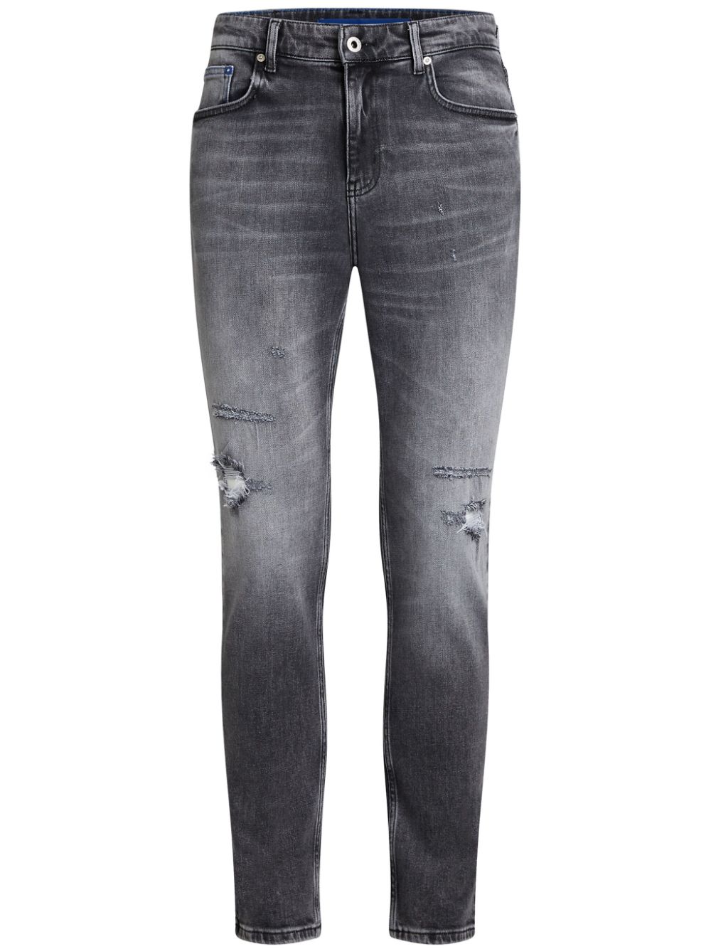 Karl Lagerfeld Jeans Logo-patch Distressed-effect Straight-leg Jeans In Black