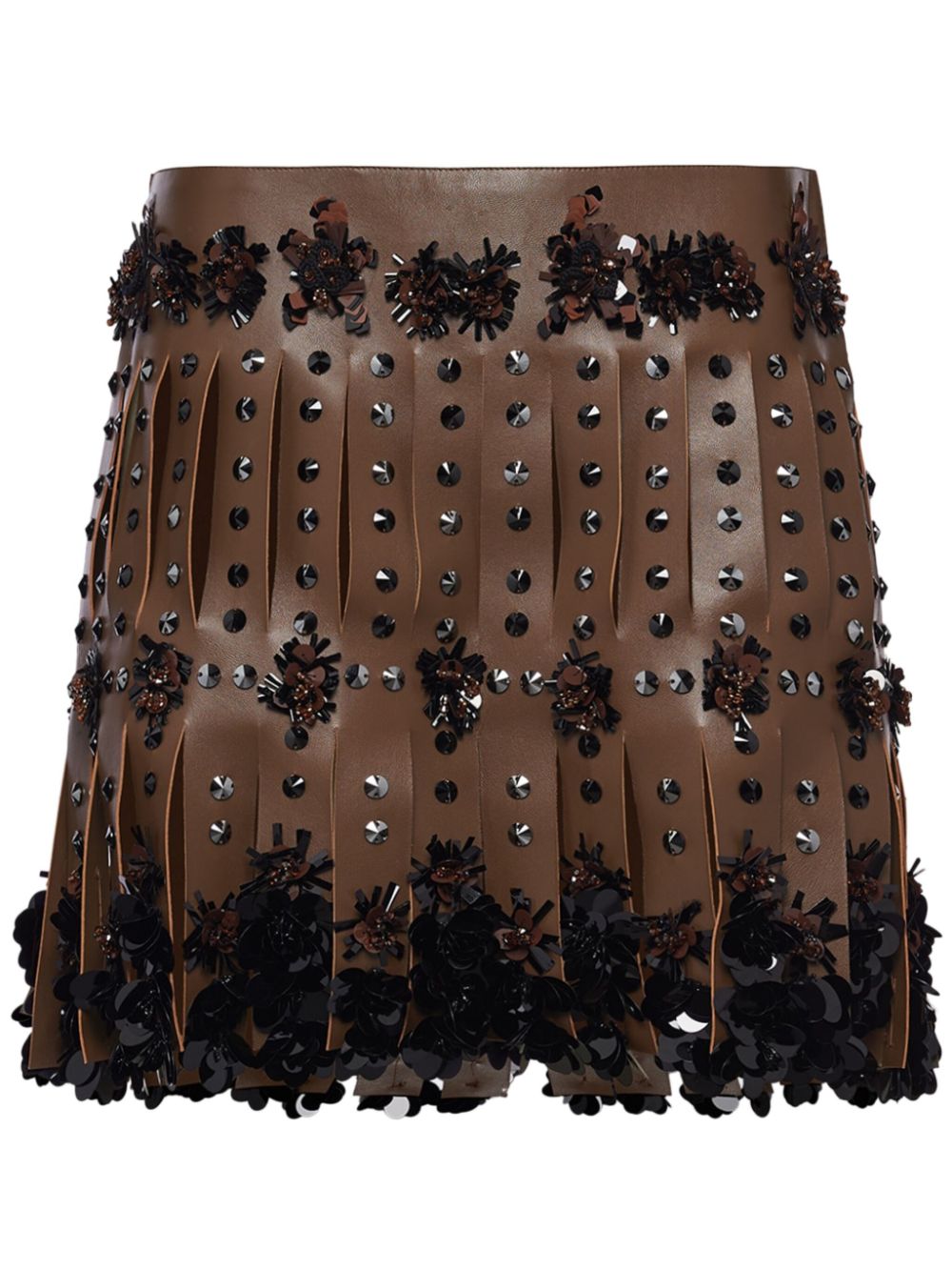 Prada embroidered leather mini skirt - Brown