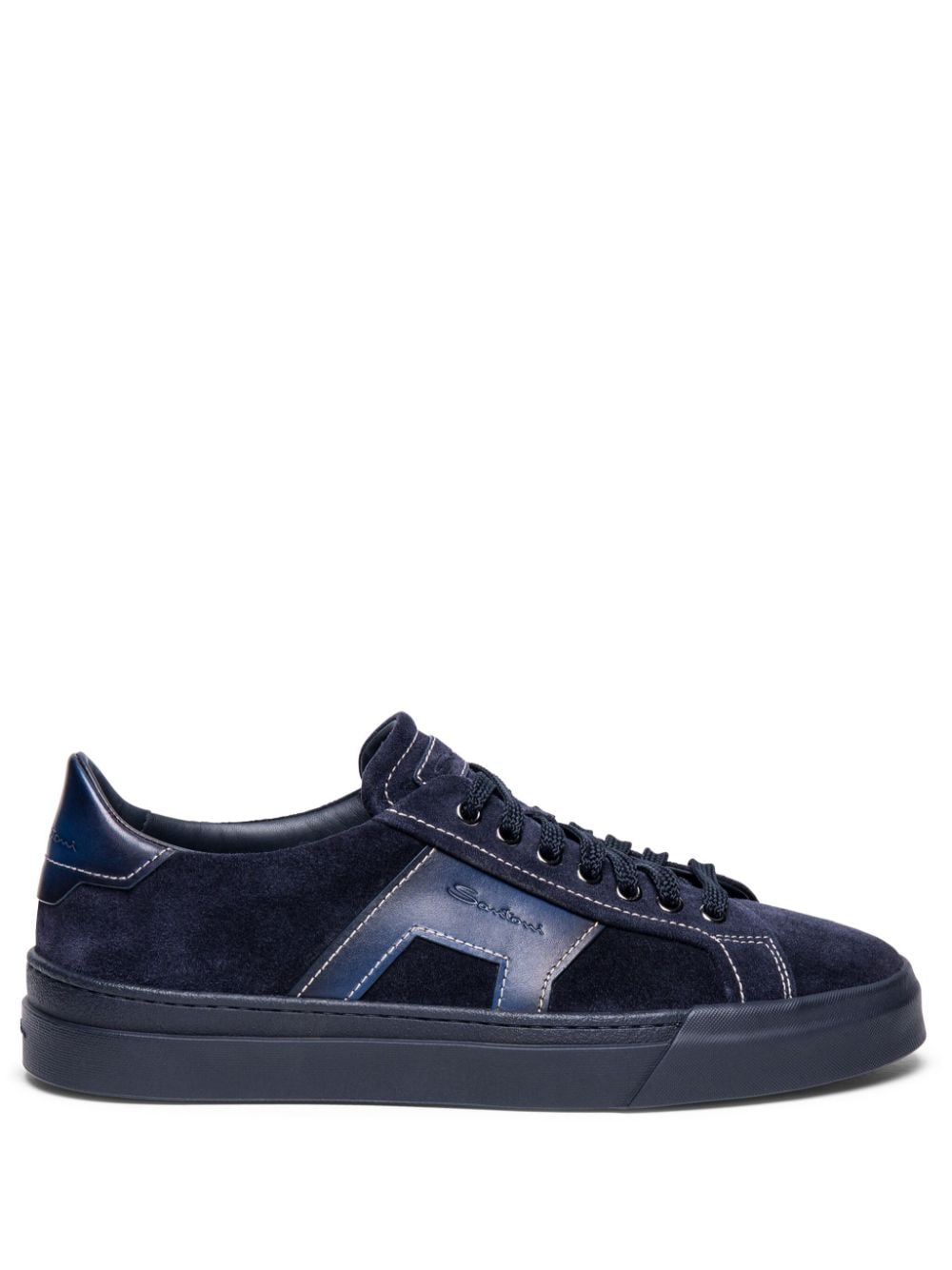 Santoni logo-debossed leather sneakers Blue