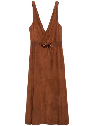 Prada Sleeveless Suede Midi Dress | Brown | FARFETCH
