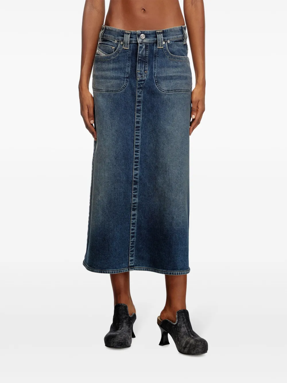 Diesel De-Pago-Mid-Re midi-rok Blauw