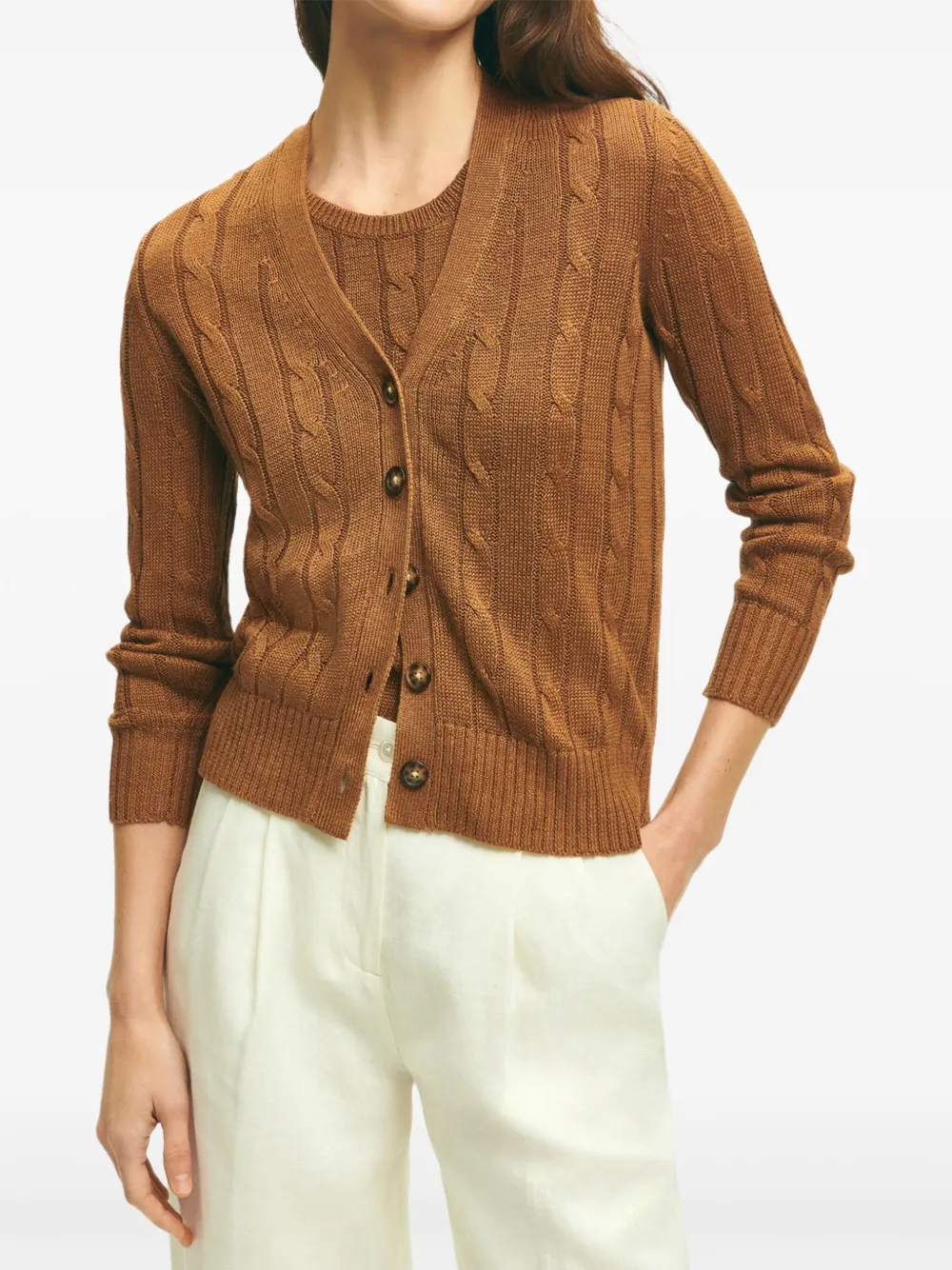 Brooks Brothers Kabelgebreid vest Bruin