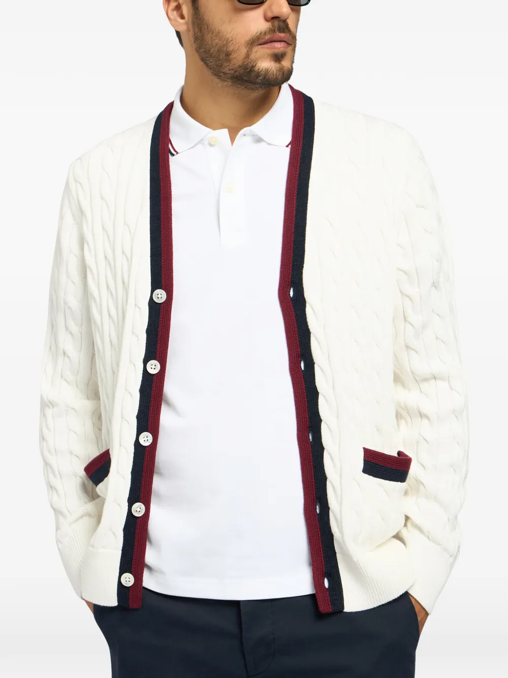 Brooks Brothers cable-knit striped cardigan - Bianco