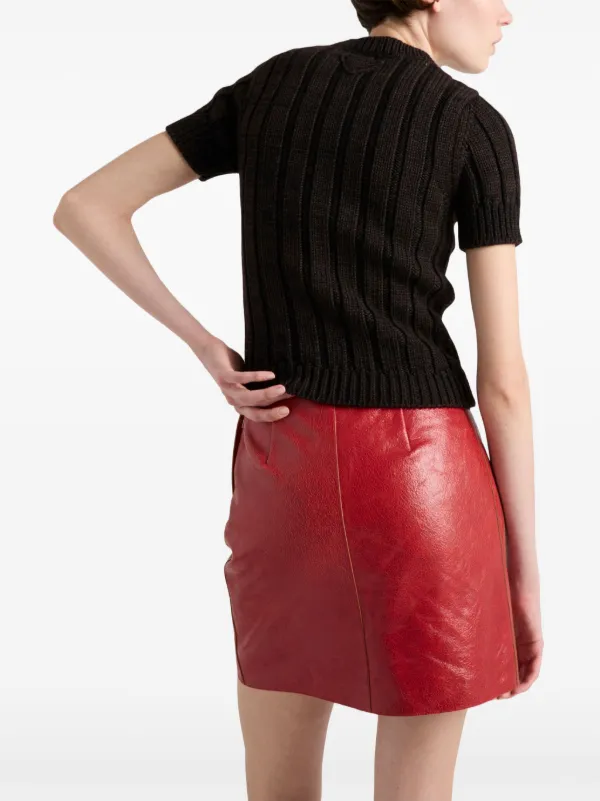 美品　PRADA  スカート　レッド Prada cracked-effect Leather Mini Skirt | Red | FARFETCH