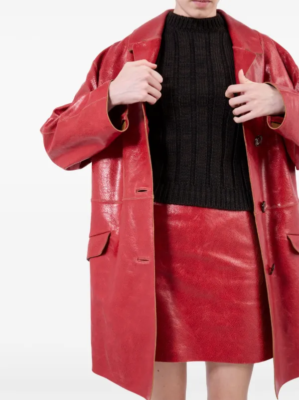美品　PRADA  スカート　レッド Prada - New Asymmetrical Red Leather Skirt - – LUXHAVE