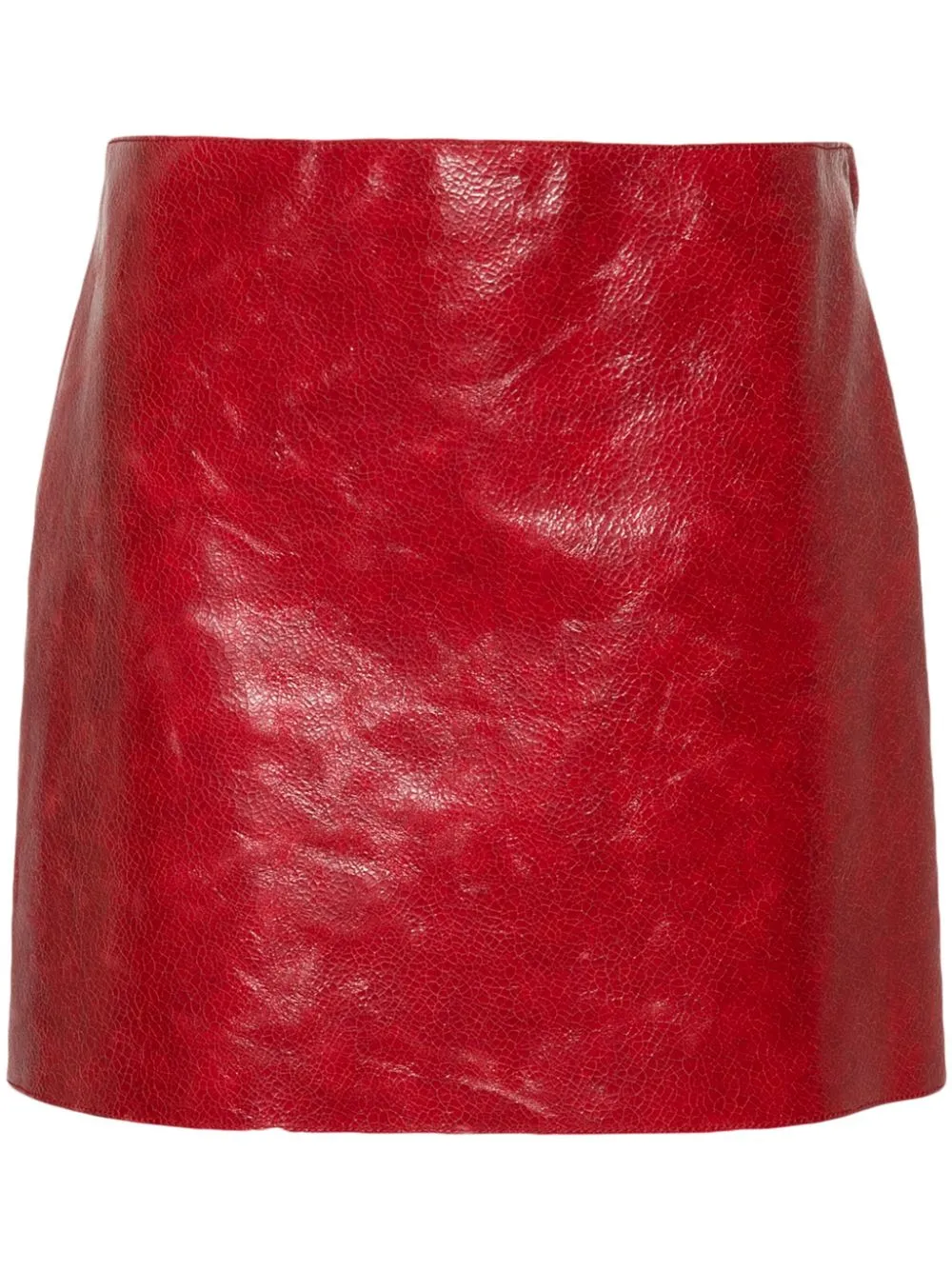 Prada Cracked-effect Leather Mini Skirt In Red