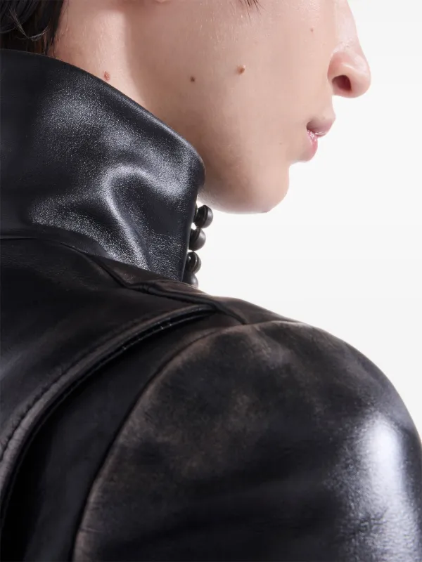 Prada レザー ライダースジャケット | ブラック | FARFETCH JP