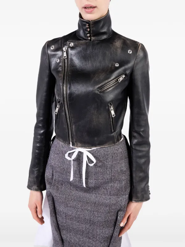Prada Leather Biker Jacket | Black | FARFETCH