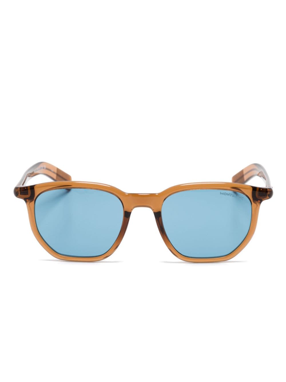 Shop Montblanc Geometric-frame Sunglasses In Braun