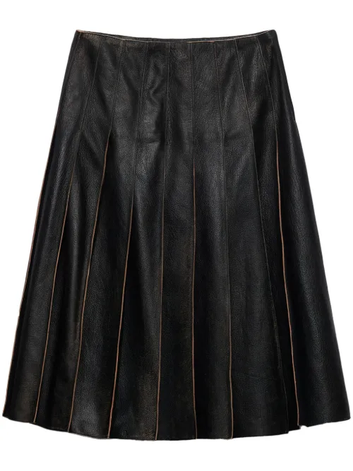 Jupe mi-longue en cuir à plis - Prada - Modalova