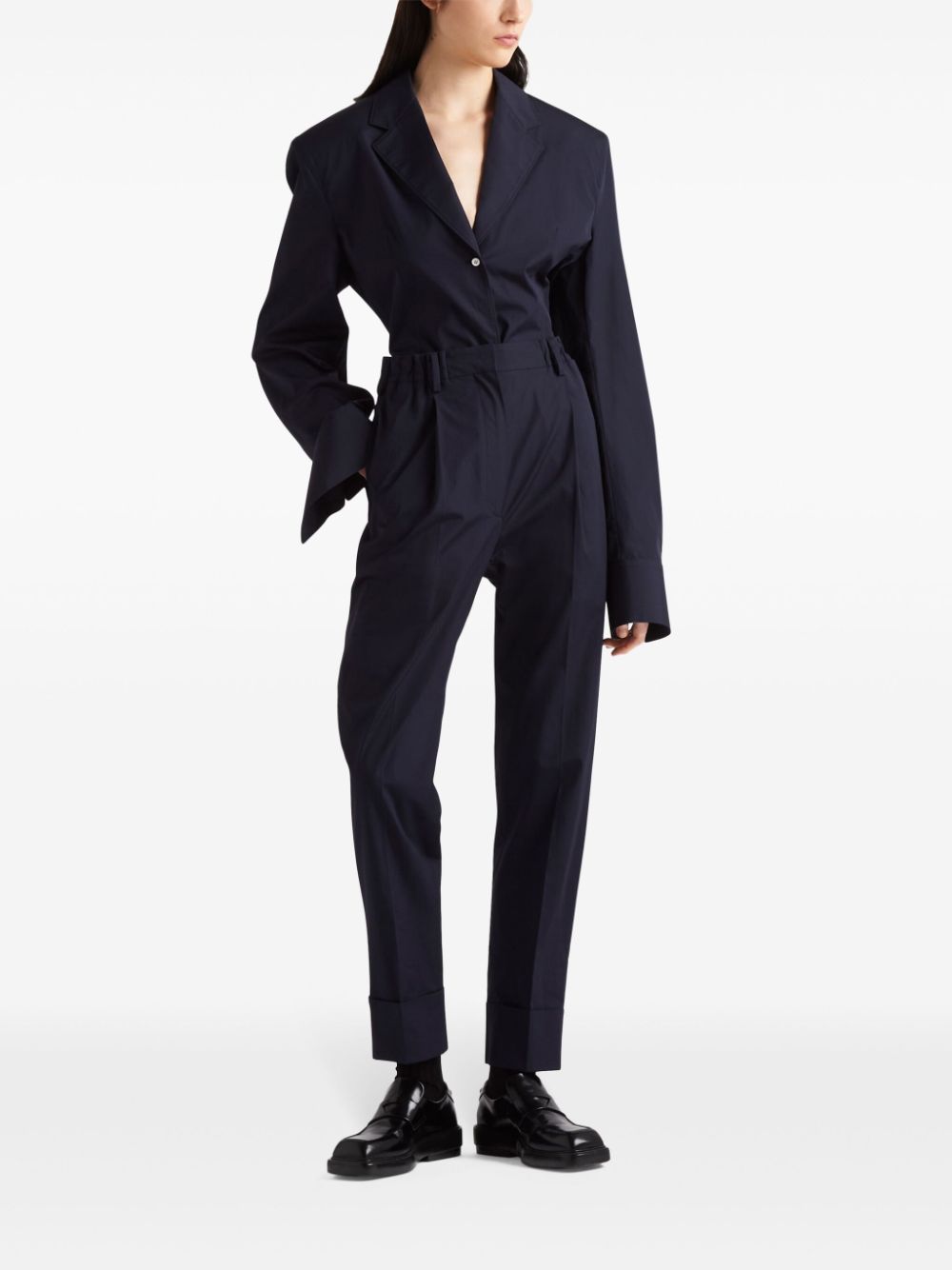 Shop Prada Poplin Tailored Trousers In Blue