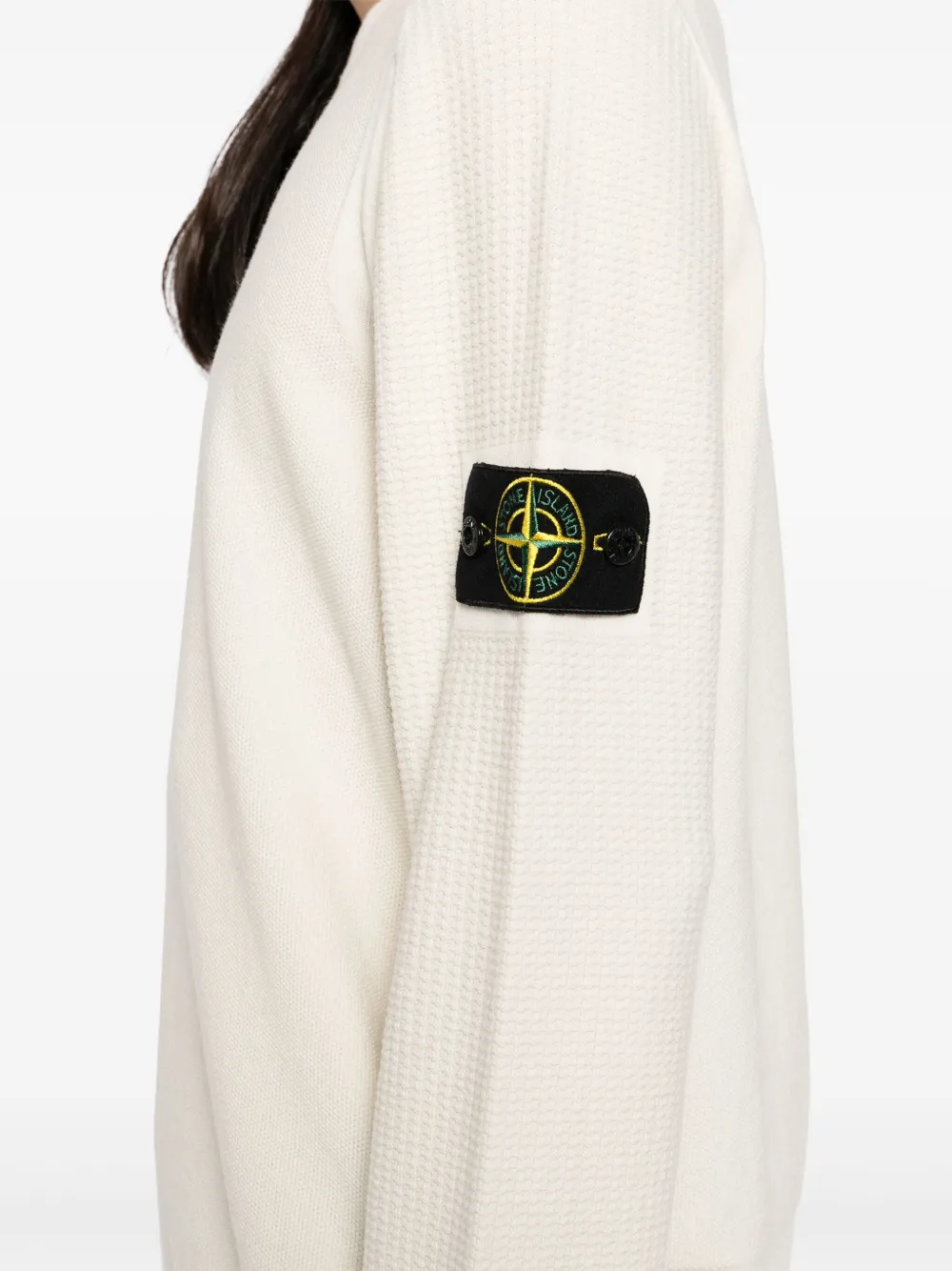 Stone Island Textured Knitwear Sweater With Logo Patch In Neutral