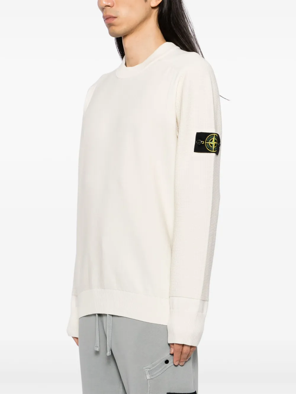 Stone Island Textured Knitwear Sweater With Logo Patch In Neutral