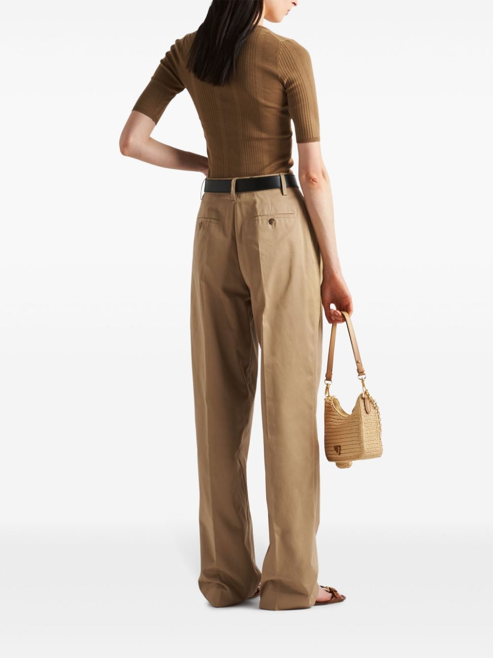 Shop Prada Cotton Trousers In Neutrals