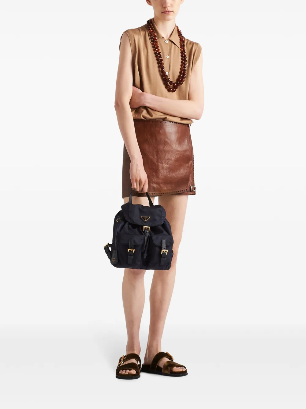 Prada Leren mini-rok - Bruin