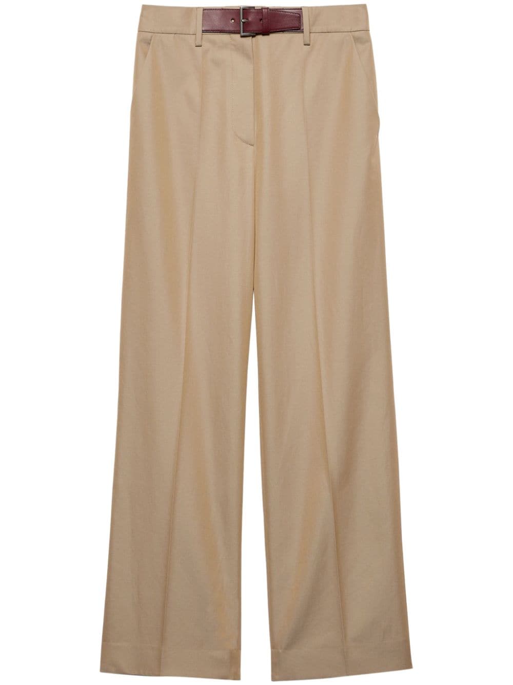 Prada Twill Belted Trousers In Neutrals